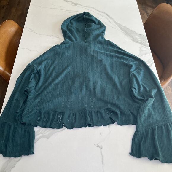 Urban Outfitters Out From Under Womens Lizzie Ruffle Sweater Teal Green L NWT - Picture 11 of 12
